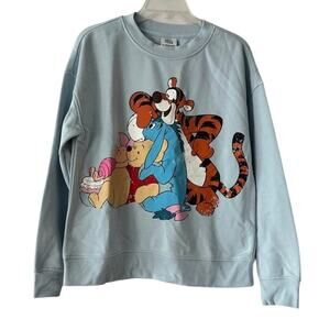 Winnie the Pooh Light Blue Crewneck Sweatshirt Size Small